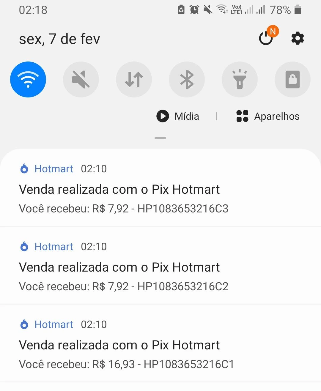 Notificações de vendas Hotmart